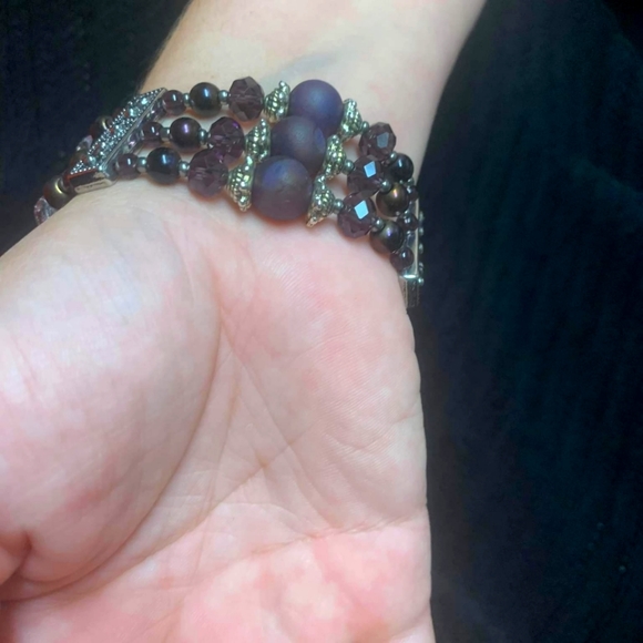 Real Amethyst Triple Banded Boho Bracelet, 7 1/2" - 8 1/2" - Picture 4 of 10